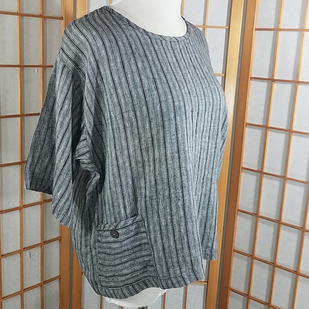 CTC Linens black/white striped 100% linen top